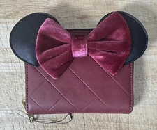 Loungefly Disney Minnie Mouse Velvet Bow Mini Zipper Wallet NEW