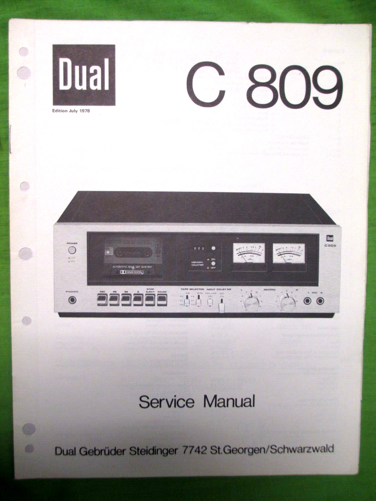 DUAL C 809  CASSETTE  SERVICE MANUAL ORIGINAL NEW NEVER USED NOT A  PHOTO COPY