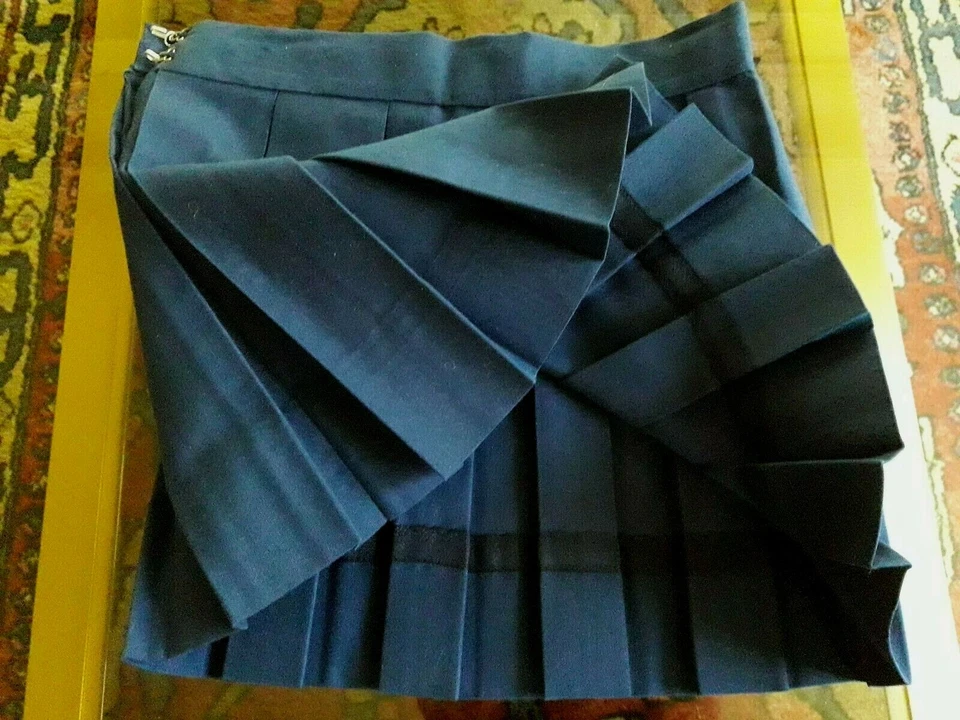 Jupe plissée fillette tergal bleu marine T5ans vintage 60 Girl skirt sz 5yrs - Photo 4/4