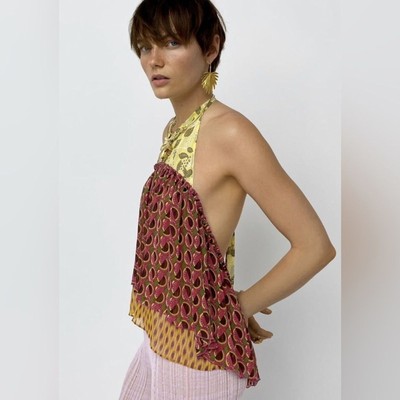 NWT! ZARA boho backless halter TOP MEDIUM