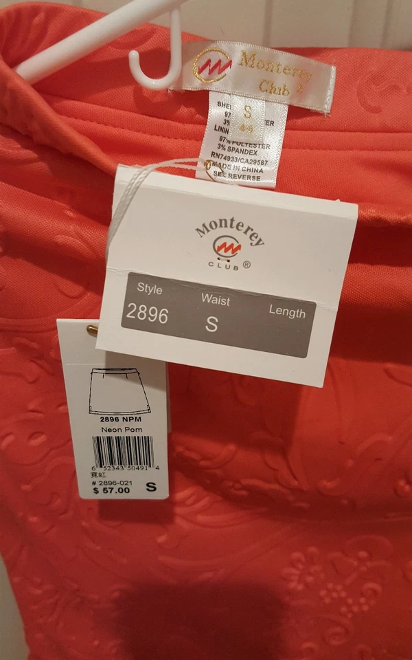 Новый с Ярлыками Monterey клуб выбитый эластичной гольф теннис шорты Sz S коралл -- розничной $57 - Изображение 3 из 4