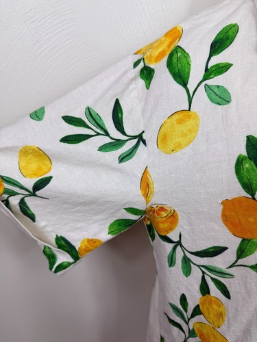 Zara Womens Oversized Linen Blend Lemon Shirt Dress Size XS Beachy Travel Art - Picture 2 of 12