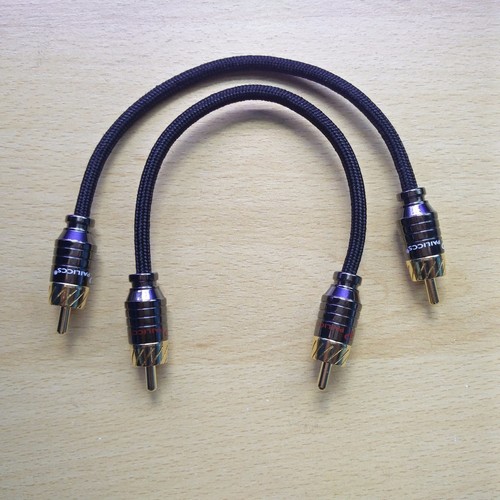 2x Short 15cm RCA Van Damme Silver Plated Cable Black Jumper Amp Interconnect - Picture 2 of 3