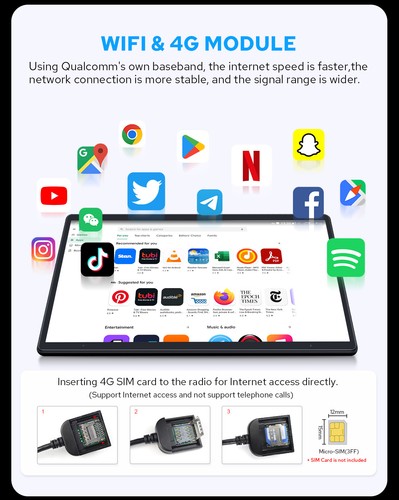 13,3 Zoll Qualcomm 8-Kern Android 12 Einzeln DIN Autoradio GPS 8+128GB 4G LTE FM - Bild 4 von 15