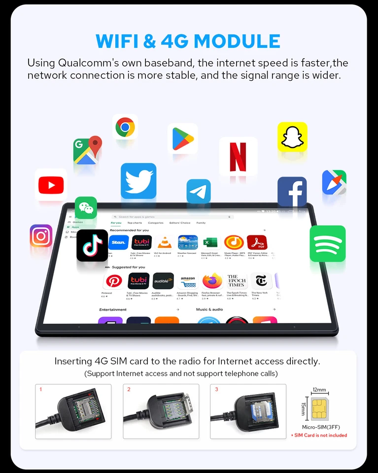 13,3 Zoll Qualcomm 8-Kern Android 12 Einzeln DIN Autoradio GPS 8+128GB 4G LTE FM - Bild 4 von 4