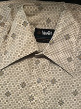VTG 60s 70s Van Cort Disco Mod Geometric Atomic Hippy Pocket Button Shirt Mens S