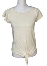Madewell Women Ivory Tie Front Marin Sweater Tee Shirt Flutter Sleeve XS R2