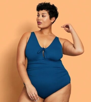Kona Sol Women's Blue Bunny Tie High Coverage One Piece Swimsuit Size 22W 1350