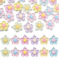 60x Transparent Resin Glitter Flower Charms Dangle Pendants for Jewelry Making