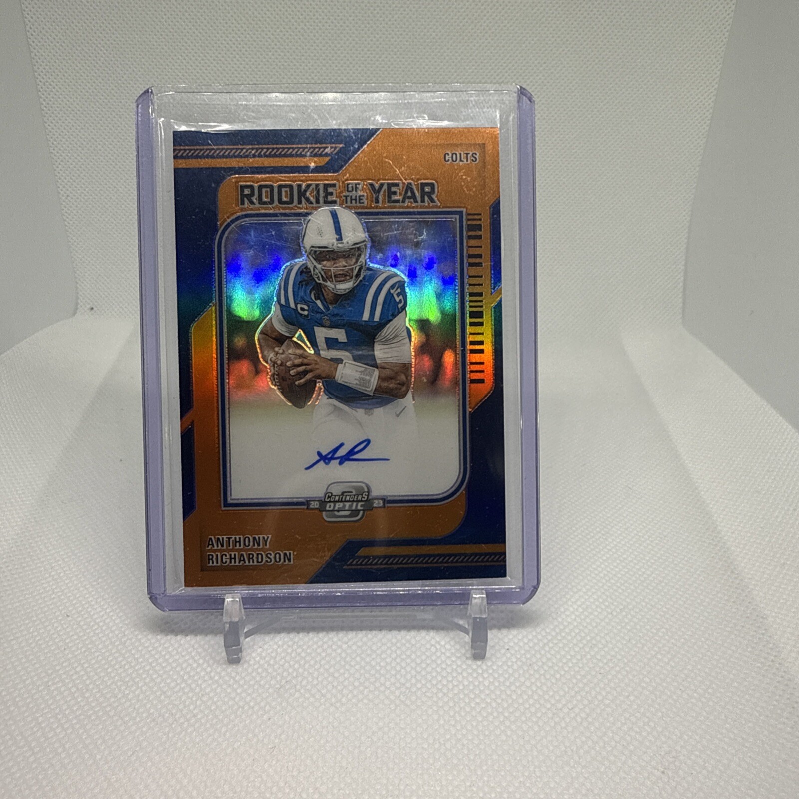 2023 CONTENDERS OPTIC ANTHONY RICHARDSON ROOKIE OF THE YEAR ORANGE AUTO /50 COLT