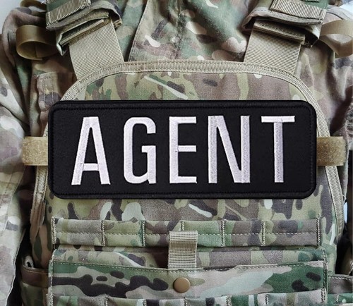 2 Agent Vest Patches Embroidery Patch 3x10” & 2x4” w Hook White Letters on Black - Picture 8 of 11