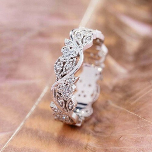 2.00 Ct Round Cut Lab-Created Diamond Wedding Band Ring 14K White Gold Plated - 第 1/7 張圖片
