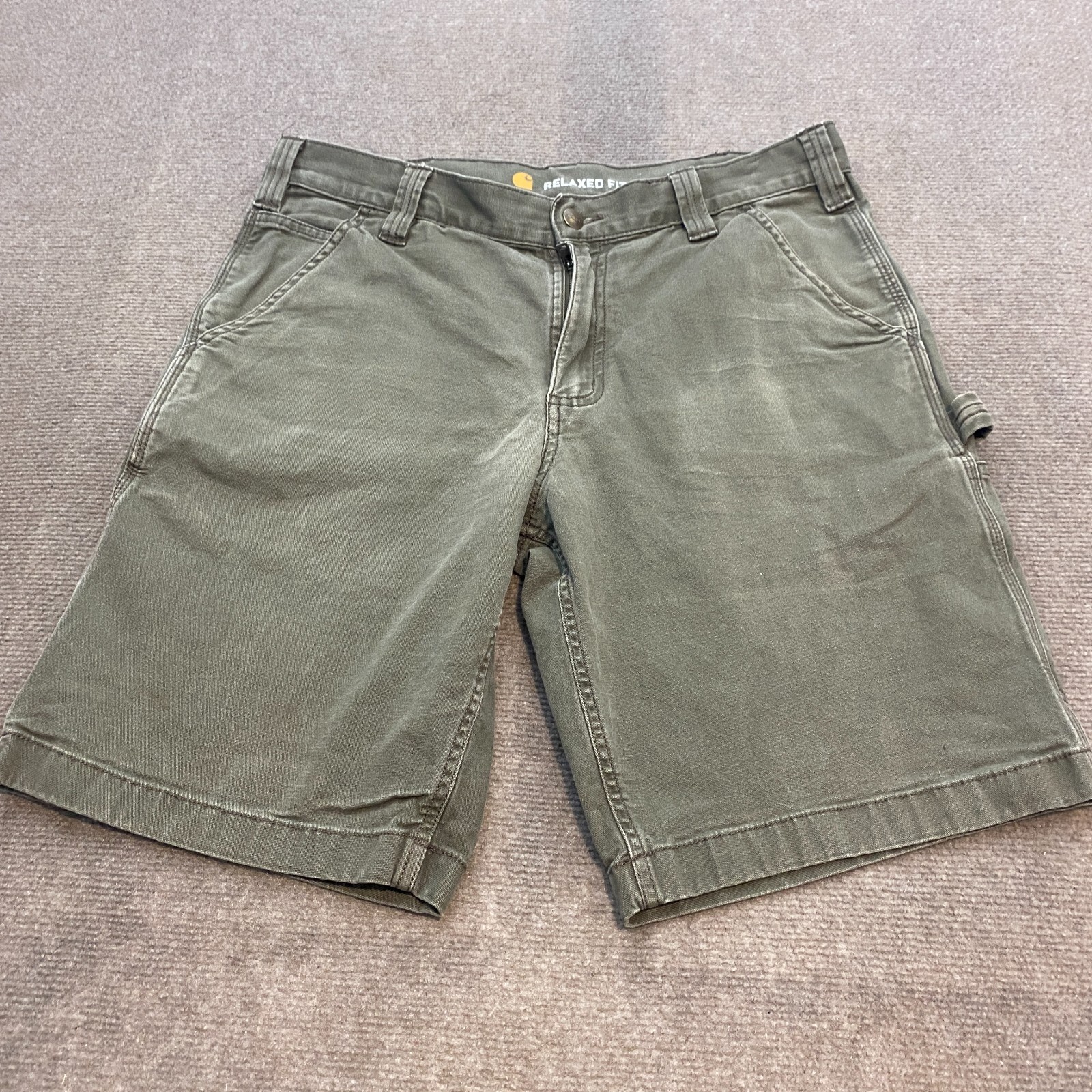 Carhartt Shorts Mens 34 Green Relaxed Fit Duck Canvas Carpenter Work Distressed