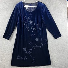 Vintage After Dark Dress Womens 16 Blue Velvet Knee Length Whimsigoth 90s Y2K