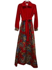 Vintage JC Penny Loungewear Maxi Long Sleeve Red Paisley Quilted Women  s Large