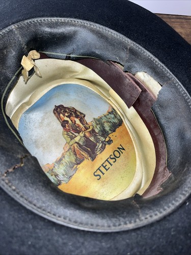 Vintage Stetson Beaver Revenger Black Hat Size 6 7/8 Needs Work On The Band - Picture 9 of 12