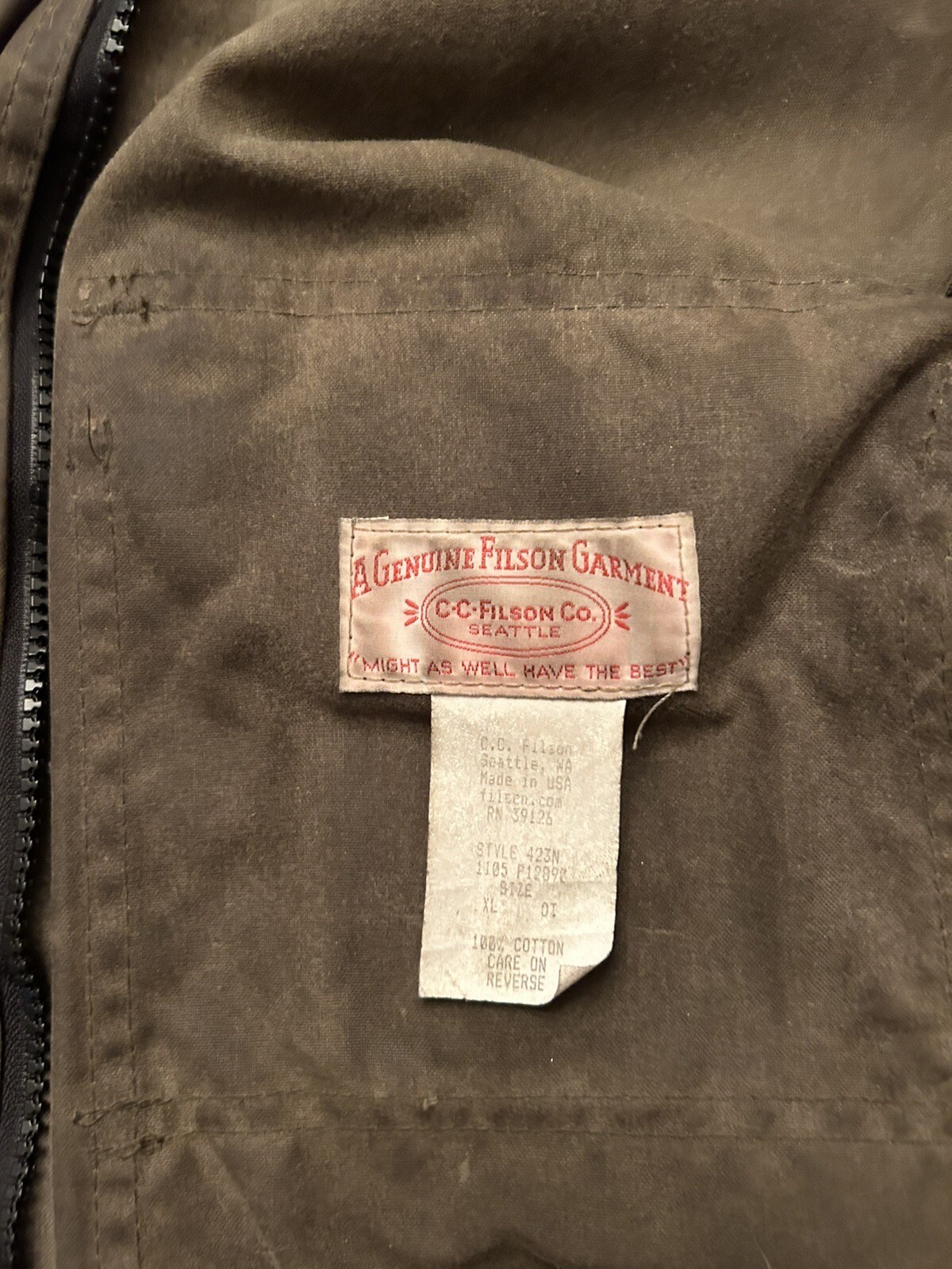 Filson Tin Cloth Waxed Cotton Packer Jacket Style 423… Gem