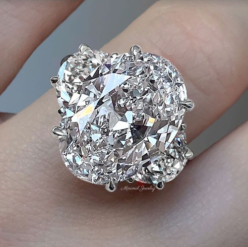 6 CT Oval Moissanite Engagement Ring Sterling Silver Three Stone Wedding Ring - Picture 5 of 9