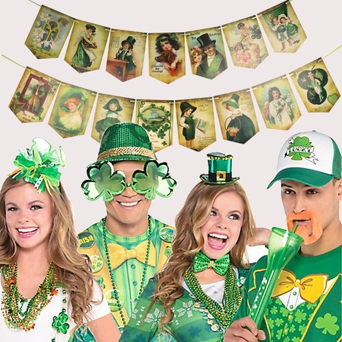 St. Patrick s Day Decorations -Vintage St. Patricks Day BannerShamrock Clover - Picture 5 of 6