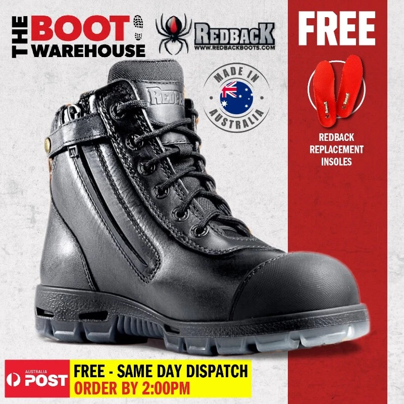 Redback USCBZS Cobar Black. Steel Toe Cap Safety Zip Side Work Boot - AUS MADE