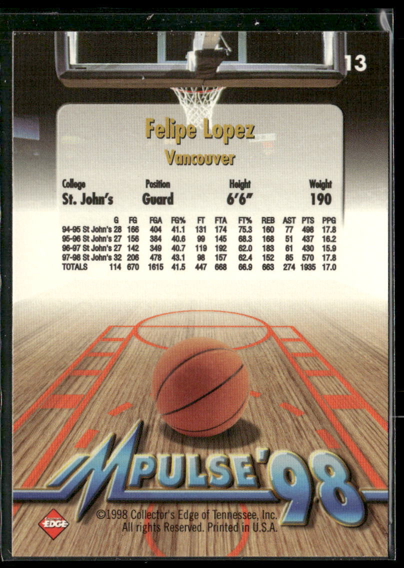1998 Collector's Edge Impulse #13 Felipe Lopez
