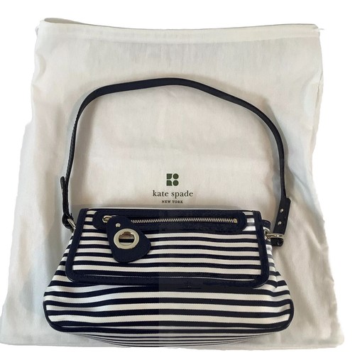 Kate Spade Womens Navy Blue & White Striped Shoulder Bag Baguette Dust Cover
