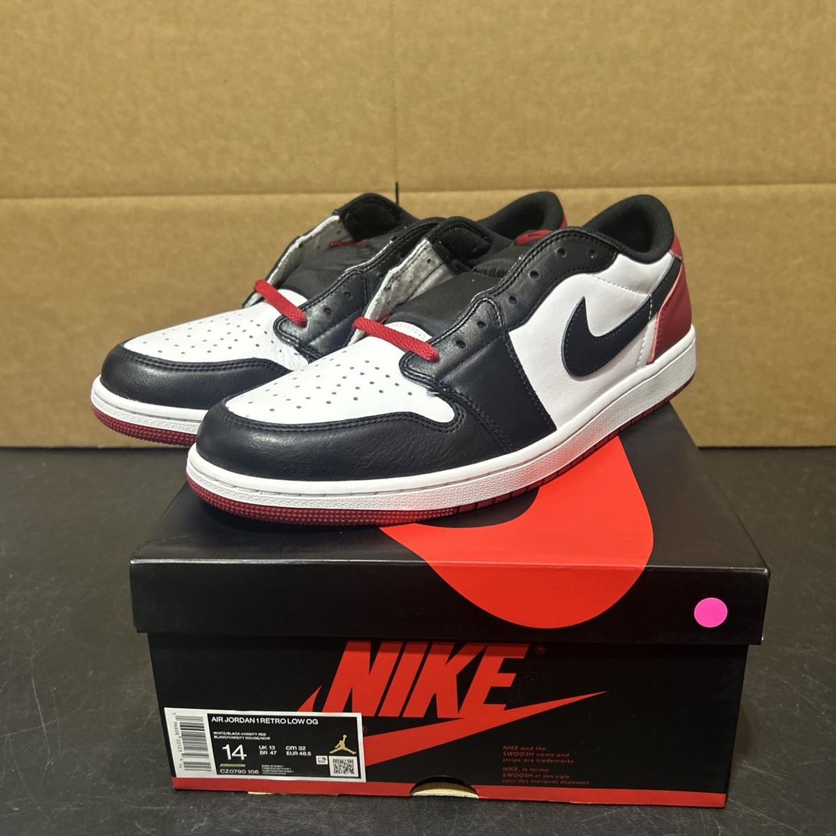 Air Jordan 1 Retro Low OG BLACK TOE CZ0790-106 MENS SIZE 14 