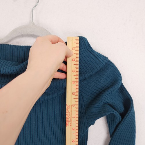 Suéter Madewell Para Mujer Medio Azul Acanalado Tejido Hombro Descubierto Pullover Informal - Imagen 4 de 11