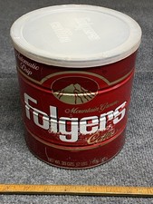 Vintage Folgers Red Metal Coffee Can Tin Automatic Drip 39 ozs Mountain Grown