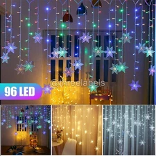 Christmas 96 LED Curtain Window Snowflake String Fairy Lights Waterproof Decor