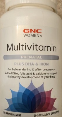 GNC Womens MULTIVITAMIN PRENATAL DHA +  IRON 90 Softgels (45 Ser) BEST BY 7/26