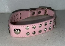 VibrantLife Dog Metal Buckle Collar 15” Pink Heart Rhinestone