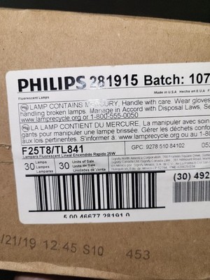 Philips 281915 F25T8/TL841 Alto Case of 30 Fluorescent Lamps 25W 36'' 4100K Bulbs