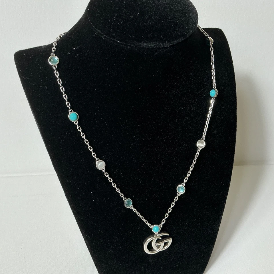 Gucci GG Silver and Blue Stone Necklace - Image 2 of 4