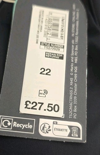 M&S Traje de Baño Espalda Corredora Goodmove Azul Marino Blanco y Negro Disfraz de Natación Talla 22 Nuevo - Imagen 5 de 6