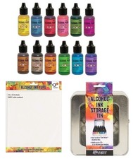 Tim Holtz - 12 Pearl Alcohol Inks, Alcohol Ink Storage Tin, One Sheet of Ranger