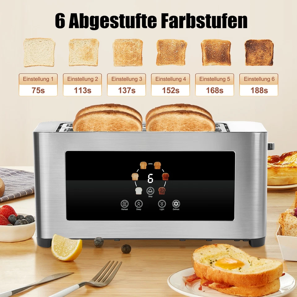Toaster XXL long slot toaster 4 slice with roll attachment 1400W stainless steel - Image 2 of 4