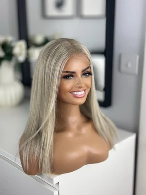 Ash Silver Platinum Ice Blonde 16” 13x4 Lace 100% Human Bob