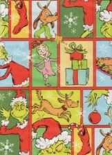 The Grinch Christmas Gift Wrap, Holiday Wrapping Paper, Cindy Lou, Max