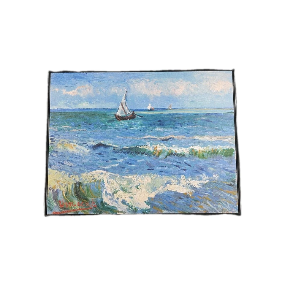 Framed Canvas Prints Van Gogh Painting Repr Wall Art Abstracr Art Seascape Blue - Image 2 of 4