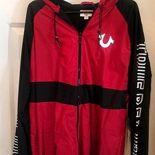 True Religion Men's Full Zip Hooded Fleece Hoodie Colorblock Logo Horseshoe L