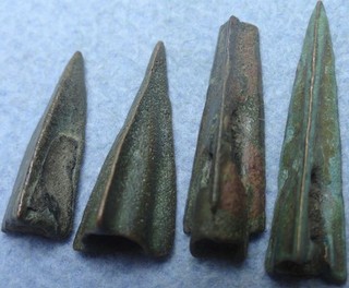 Lot of 4 Roman Bronze Arrowheads w/ Poison Holes