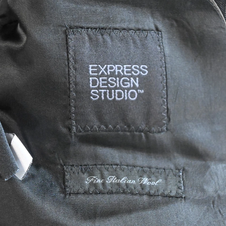 Express 38R 32x32 Black Striped 100% Wool Mens Jacket Pants Suit - Image 4 of 4