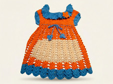 Handmade Crochet Baby Dress   Orange  Blue Knit Dress   Newborn/Toddler Outfit
