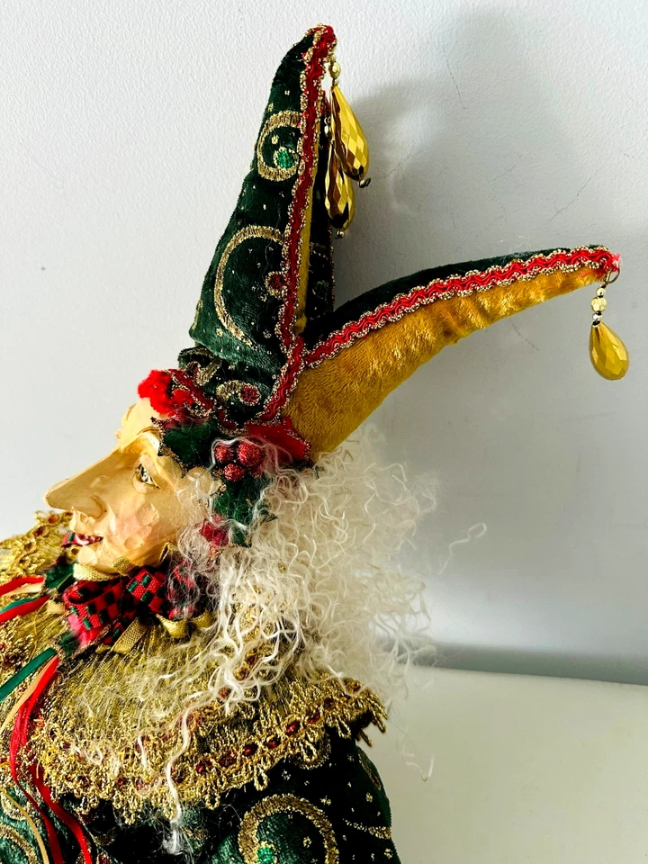 Vtg Katherine's Collection Christmas Jester Elf Doll Brocade Lace Boho 24" - Image 4 of 4