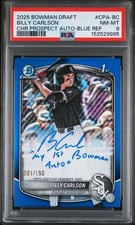 2025 My 1st Bowman Draft BILLY CARLSON Blue Auto 1/150 PSA 8 White Sox MLB Card