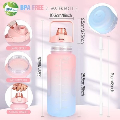2L Motivations Trinkflasche mit Zeit- & Kapazitätsmarker BPA-frei Sportflasche