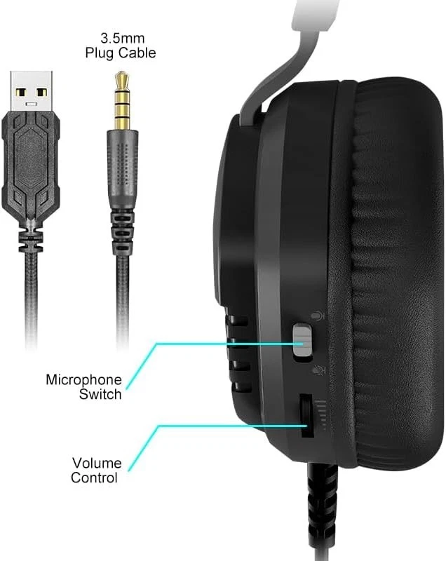 3.5mm Gaming Headset Mic LED Headphones Stereo Bass Surround For PC PS4 Xbox One - Image 4 of 4