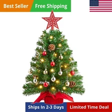 24 Inch/2FT Tabletop Mini Christmas Prelit Decoration, Artificial Mini Xmas P...