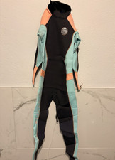 Rip Curl Women's Full Wetsuit Zip-Up Black Aqua Teal Peach size 8 3/2MM